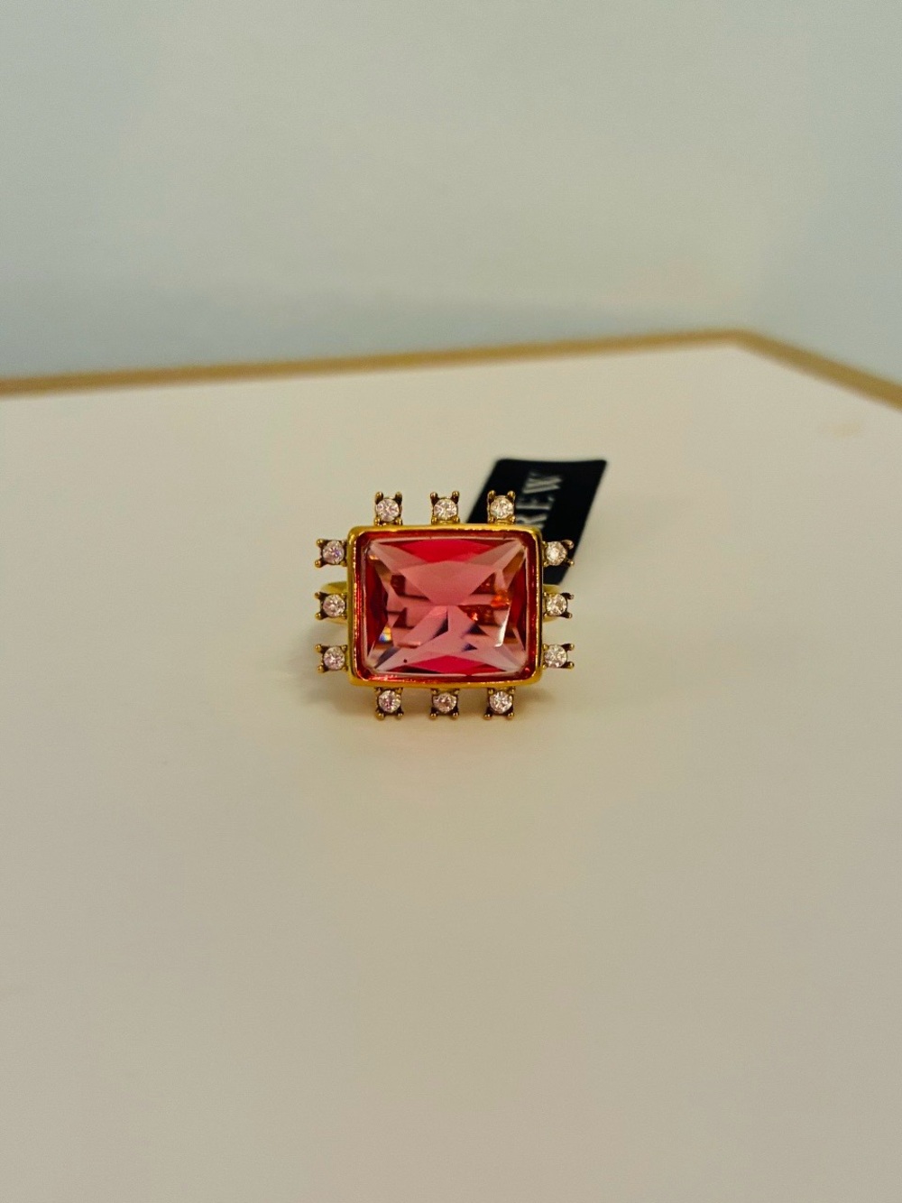 J. Crew Gold-Tone Ring with Pink Square Crystal